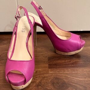 Guess Fuchsia Peep Toe Platform Slingback Heels